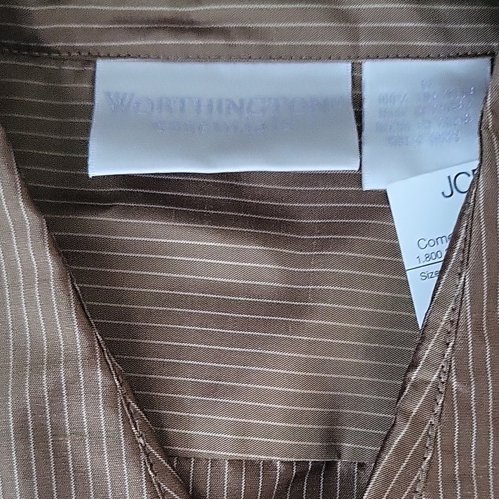 Worthington Brown Pinstripe Button Down Shirt - Picture 2 of 4